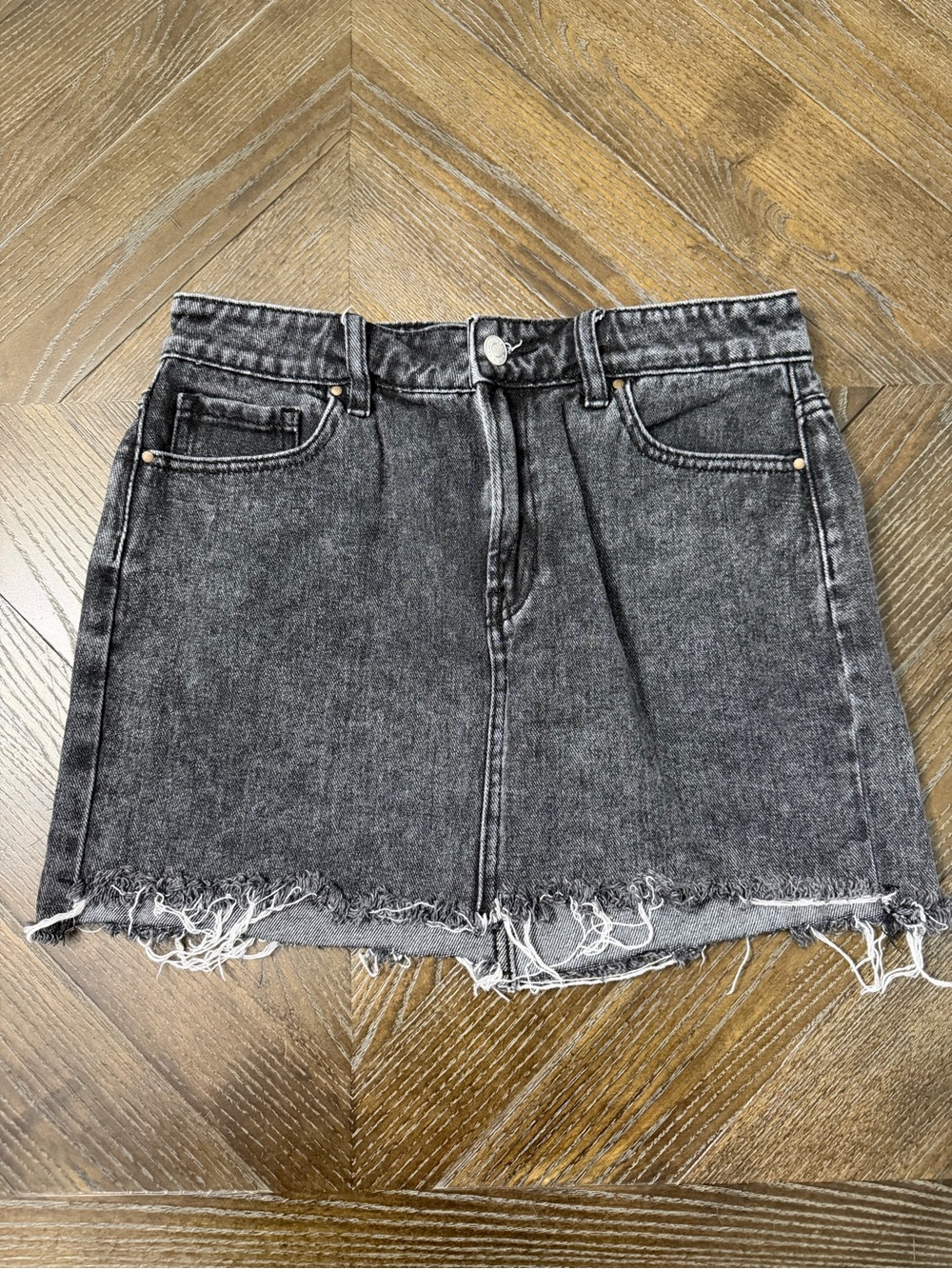 PacSun Black Washed Denim Mini Skirt with Frayed Hem